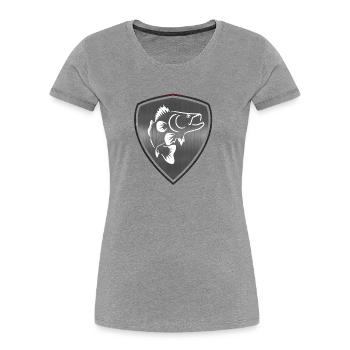 Armoiries de pêche au sandre - T-shirt bio Premium Femme - gris chiné - Devant - Mia (176cm)