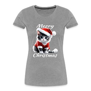 Merry Christmas cat with santa hat - Women's Premium Organic T-Shirt - heather grey - Front - Mia (176cm)
