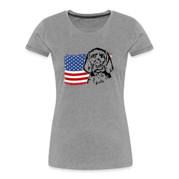 Drahthaar Vizsla US Amerika Fahne Hunde Wilsigns - Frauen Premium Bio T-Shirt - Grau meliert - Vorne - Mia (176cm)