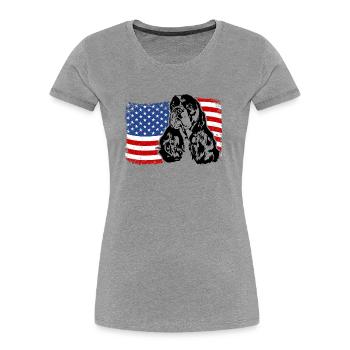 American Cocker Spaniel US Amerika Fahne Wilsigns - Frauen Premium Bio T-Shirt - Grau meliert - Vorne - Mia (176cm)