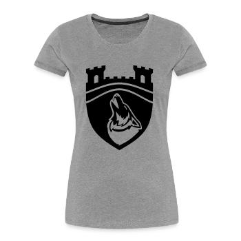 Wappen Wolfsburg modern heulender Wolf Turm - Frauen Premium Bio T-Shirt - Grau meliert - Vorne - Mia (176cm)