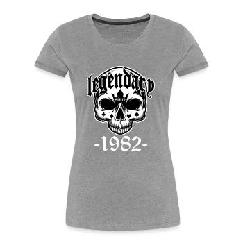 Legendär seit 1982 - Totenkopf | Farben änderbar - Frauen Premium Bio T-Shirt - Grau meliert - Vorne - Mia (176cm)