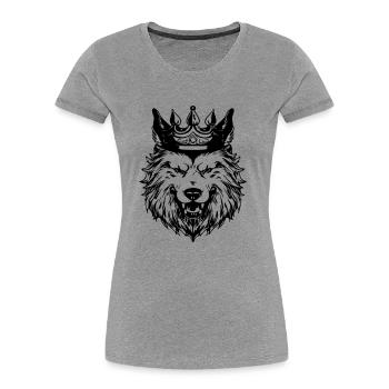 Roi tête de couronne de loup - T-shirt bio Premium Femme - gris chiné - Devant - Mia (176cm)