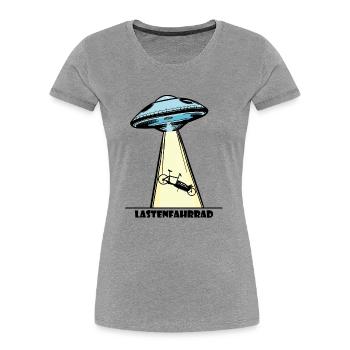 Ufo, Lastenfahrrad, Lastenrad, Cargobike, Aliens - Frauen Premium Bio T-Shirt - Grau meliert - Vorne - Mia (176cm)