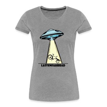 Ufo, Lastenfahrrad, Lastenrad, Cargobike, Alien - Frauen Premium Bio T-Shirt - Grau meliert - Vorne - Mia (176cm)