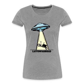 Ufo, Lastenfahrrad, Lastenrad, Cargobike, Aliens - Frauen Premium Bio T-Shirt - Grau meliert - Vorne - Mia (176cm)
