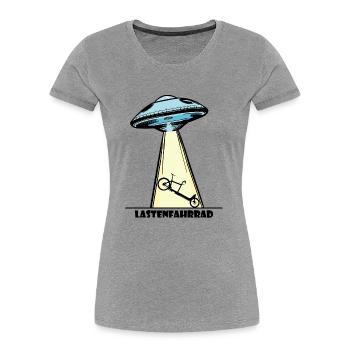 Ufo, Lastenfahrrad, Lastenrad, Cargobike, Aliens - Frauen Premium Bio T-Shirt - Grau meliert - Vorne - Mia (176cm)