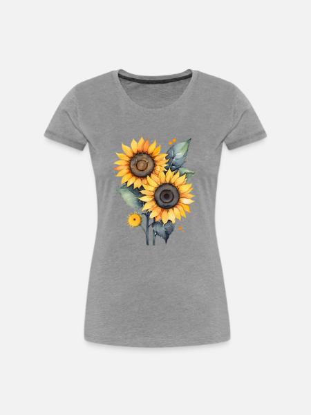 Sonnenblumen - Frauen Premium Bio T-Shirt - Grau meliert