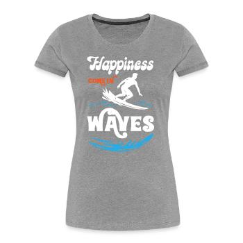 Happiness Comes In Waves Surfing - Frauen Premium Bio T-Shirt - Grau meliert - Vorne - Mia (176cm)