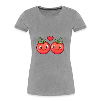 Couple de tomates amour coeur Saint-Valentin - T-shirt bio Premium Femme - gris chiné - Devant - Mia (176cm)