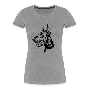 Dobermann Hundeportrait Hunde Hundesport Wilsigns - Frauen Premium Bio T-Shirt - Grau meliert - Vorne - Mia (176cm)