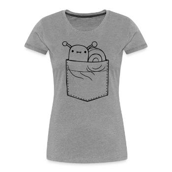 On the go snail shirt pocket - Women's Premium Organic T-Shirt - heather grey - Front - Mia (176cm)