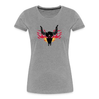 Bull crâne avec des flammes - T-shirt bio Premium Femme - gris chiné - Devant - Mia (176cm)