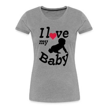 J’aime mon bébé, mon enfant, ma naissance, mes parents, mon cadeau - T-shirt bio Premium Femme - gris chiné - Devant - Mia (176cm)