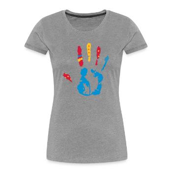 bunter Handabdruck mit verschiedene Formen - Frauen Premium Bio T-Shirt - Grau meliert - Vorne - Mia (176cm)