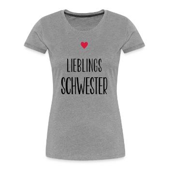 Schwester Lieblingsschwester Herz Geschenk - Frauen Premium Bio T-Shirt - Grau meliert - Vorne - Mia (176cm)