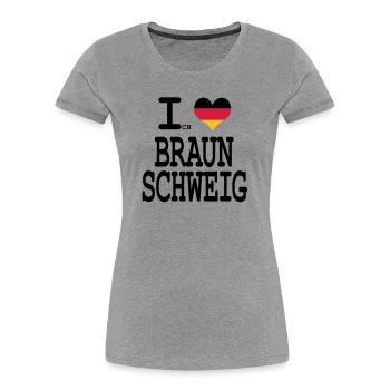 J'aime Brunswick - T-shirt bio Premium Femme - gris chiné - Devant - Mia (176cm)