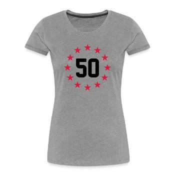 50 years - Women's Premium Organic T-Shirt - heather grey - Front - Mia (176cm)