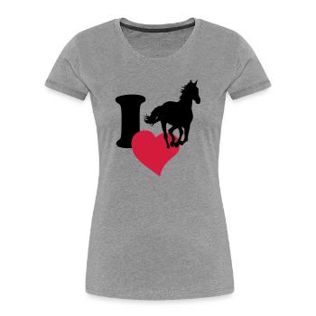 I love horses - J'adore les chevaux - T-shirt bio Premium Femme - gris chiné - Devant - Mia (176cm)
