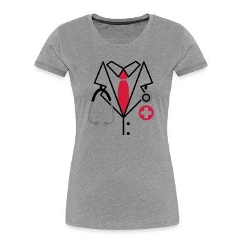 Médecin - T-shirt bio Premium Femme - gris chiné - Devant - Mia (176cm)