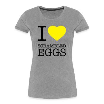 J’ADORE LES ŒUFS BROUILLÉS Rührei - T-shirt bio Premium Femme - gris chiné - Devant - Mia (176cm)
