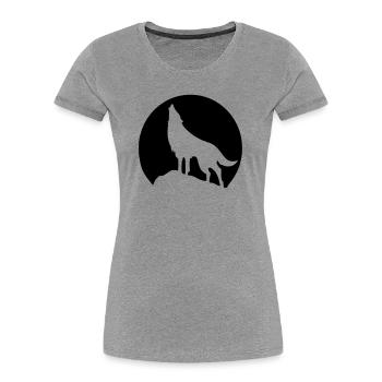 Wolf - Mond - Frauen Premium Bio T-Shirt - Grau meliert - Vorne - Mia (176cm)