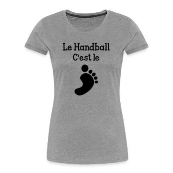 Handball ist groß! - Frauen Premium Bio T-Shirt - Grau meliert - Vorne - Mia (176cm)