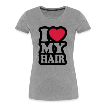 I love my hair - J'aime mes cheveux - T-shirt bio Premium Femme - gris chiné - Devant - Mia (176cm)