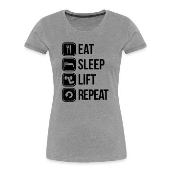 eat sleep lift repeat - Frauen Premium Bio T-Shirt - Grau meliert - Vorne - Mia (176cm)