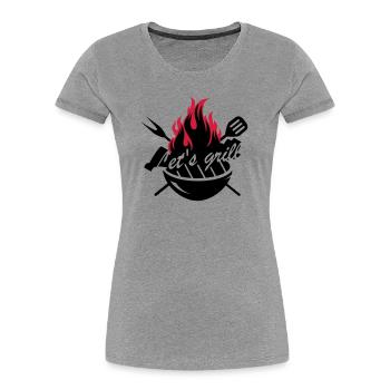 A grill with barbecue utensils - Women's Premium Organic T-Shirt - heather grey - Front - Mia (176cm)