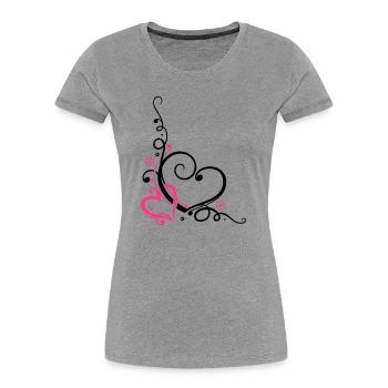 Two hearts with ornament - Women's Premium Organic T-Shirt - heather grey - Front - Mia (176cm)