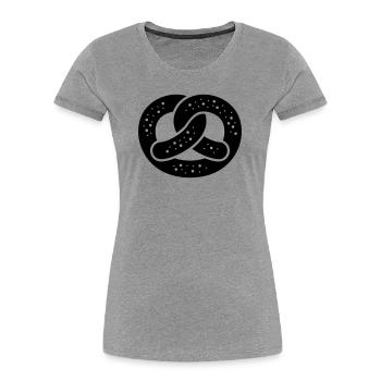Salzbrezel / braun / einfärbbar - Frauen Premium Bio T-Shirt - Grau meliert - Vorne - Mia (176cm)