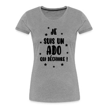 adolescent / enfant / ado / adolescente - T-shirt bio Premium Femme - gris chiné - Devant - Mia (176cm)