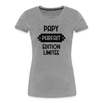 Papy Papi Grand-Père Retraite famille - T-shirt bio Premium Femme - gris chiné - Devant - Mia (176cm)