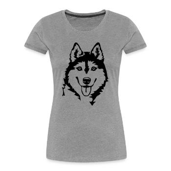 Tête de Husky - T-shirt bio Premium Femme - gris chiné - Devant - Mia (176cm)