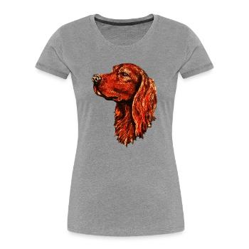 Portrait de setter irlandais - T-shirt bio Premium Femme - gris chiné - Devant - Mia (176cm)