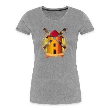 goldene Windmühle mit strahlendem Hintergrund - Frauen Premium Bio T-Shirt - Grau meliert - Vorne - Mia (176cm)