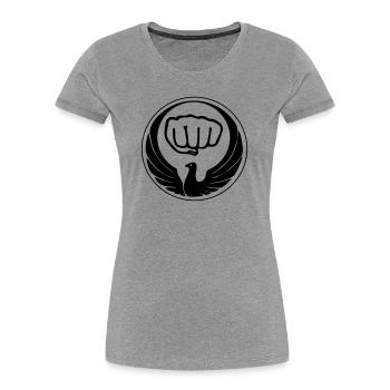 Pigeon Wado - T-shirt bio Premium Femme - gris chiné - Devant - Mia (176cm)