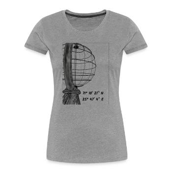Die Weltkugel am Nordkap - Frauen Premium Bio T-Shirt - Grau meliert - Vorne - Mia (176cm)