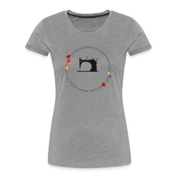 nostalgisch stilisierte Nähmaschine mit Knöpfe - Frauen Premium Bio T-Shirt - Grau meliert - Vorne - Mia (176cm)