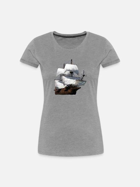Segelschiff - Frauen Premium Bio T-Shirt - Grau meliert
