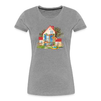 Maison de rêve pour tomber amoureux - Villa avec grand jardin - T-shirt bio Premium Femme - gris chiné - Devant - Mia (176cm)