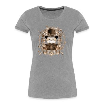 Renard steampunk avec chapeau cylindre dans le cadre - T-shirt bio Premium Femme - gris chiné - Devant - Mia (176cm)