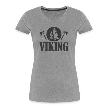 viking wikinger Symbol Axt Symbol Feuer Grafik - Frauen Premium Bio T-Shirt - Grau meliert - Vorne - Mia (176cm)