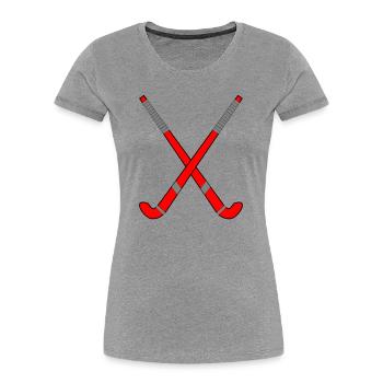 Feldhockeyschläger gekreuzt - Frauen Premium Bio T-Shirt - Grau meliert - Vorne - Mia (176cm)