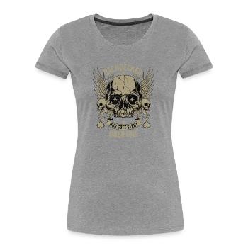 Dachdecker Totenkopf mit Flügeln - Frauen Premium Bio T-Shirt - Grau meliert - Vorne - Mia (176cm)
