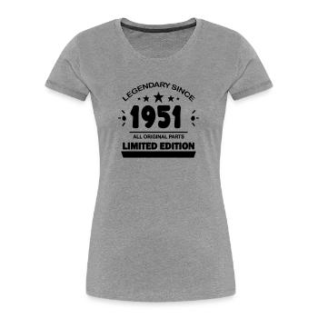 1951 - Jahrgang 1951 - Baujahr 1951 - Frauen Premium Bio T-Shirt - Grau meliert - Vorne - Mia (176cm)