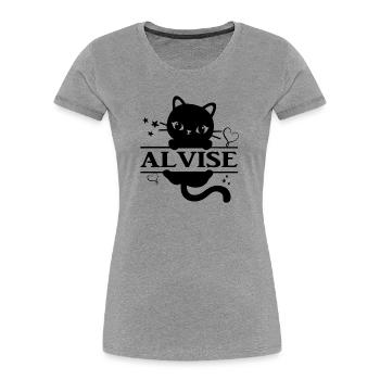 t-shirt Alvise chat t-shirt cadeau idée cadeau - T-shirt bio Premium Femme - gris chiné - Devant - Mia (176cm)
