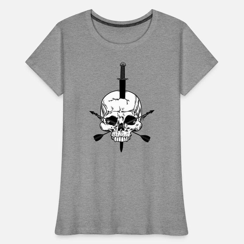 Crâne blanc percé d’épée et de deux sangs T-shirt bio Premium Femme