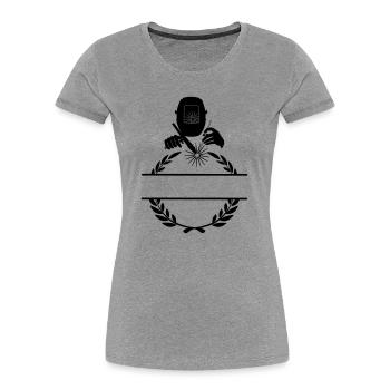 Schweißerlogo transparent mit Lorbeerkranz - Frauen Premium Bio T-Shirt - Grau meliert - Vorne - Mia (176cm)